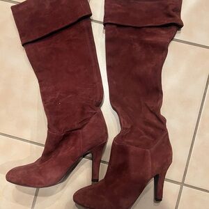 Women's Burgundy Suede Knee-High Boots